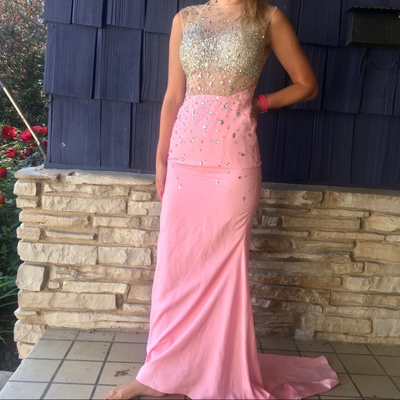 Pink Sparkle Fitted Ball Gown Prom Dress - Picture 14 of 14